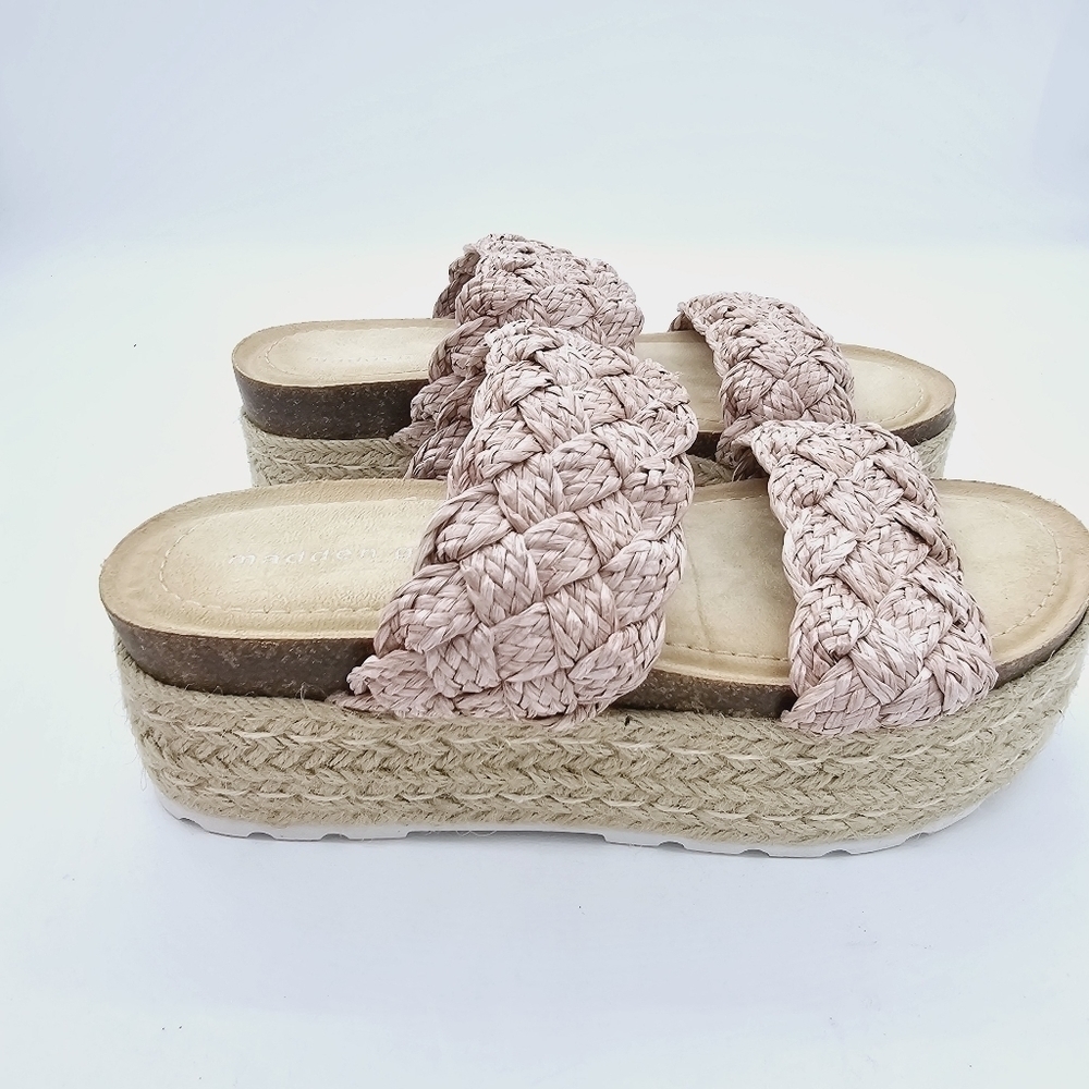 Madden Girl Blush Braided Raffia Pretty Espadrille Open Toe Platform Sandals - Picture 8 of 16